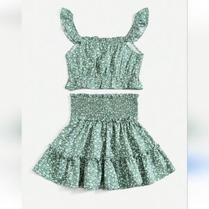 💚5/$25 Ditsy Floral Smocked Two-Piece Set Skirt & Matching Crop Top Size 14 XXL